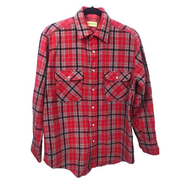 St. John’s Bay Vintage Wool Red Plaid Outdoors Button Down Flannel Shirt M - Picture 1 of 16